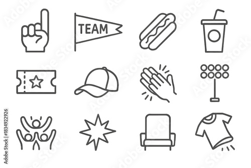 Baseball icons fan icon culture vector light flash clapping cup soda seat