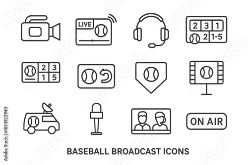 Stream light vector baseball graphic replay broadcast icons icon feed overlay camera