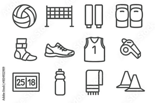 Gear team volleyball icon pole ball knee icons scoreboard pads brace vector