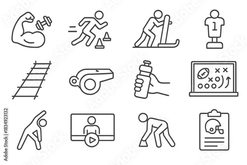 Clipboard vector sprint training football chalkboard resistance icons sled stretch agility video