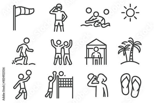 Hydration vector block volleyball wind icon beach flag dig referee celebration icons