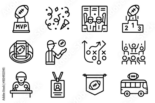 Room celebration press bus winning vector icons media football toss icon championship