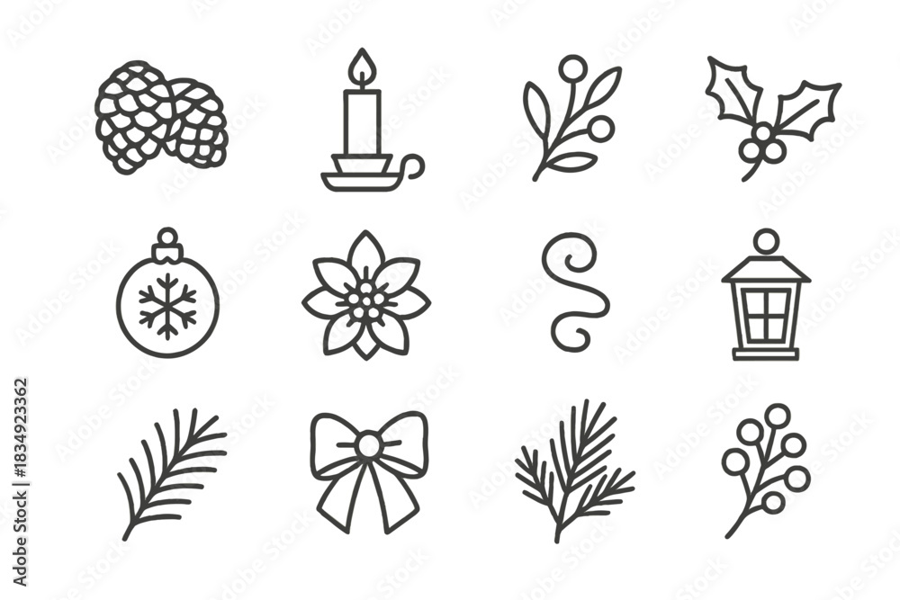 Naklejka premium Berry seasonal table vector icon swirl cluster ribbon bauble festive candle branch