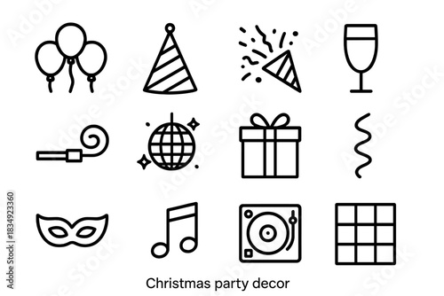 Icon vector floor dj icons party music popper disco ball gift christmas