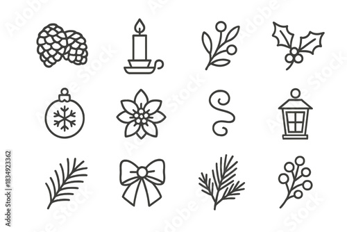 Berry seasonal table vector icon swirl cluster ribbon bauble festive candle branch