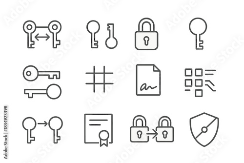 Signature grid digital lock icon channel encryption icons exchange key vector certificate