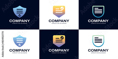 Logo Template Set of Digital Security Document, Certificate, and Data Protection Shield Symbols
