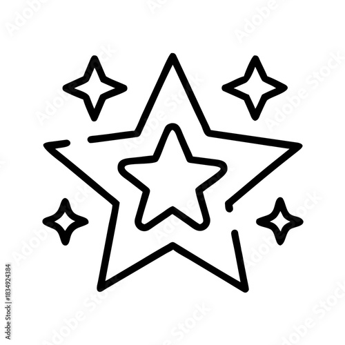 Decorative line art stars with sparkle effects on white background  