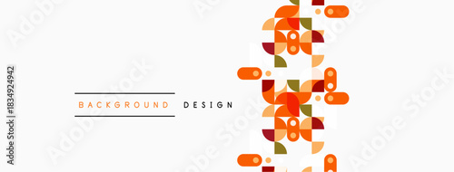 Abstract geometric shapes, orange tones dominate. Minimalist design with text background design. Clean aesthetic, modern feel.
