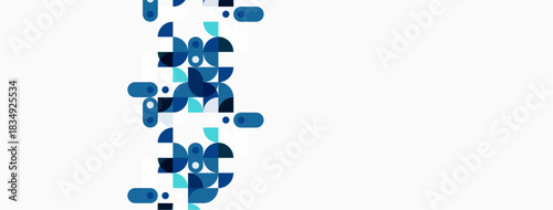 Abstract geometric shapes, varying blues, white background. Modern design, overlapping elements create dynamic composition. Simple, clean aesthetic.