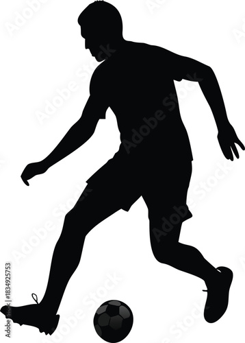 A dynamic silhouette of a soccer player skillfully dribbling a football with energy