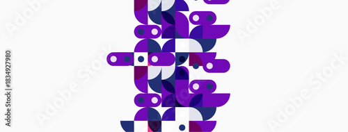 Abstract geometric pattern. Purple shapes overlap white background. Modern design, simple composition, visual texture.