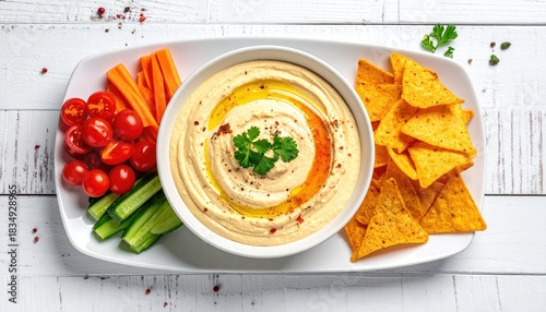 Appetizing hummus platter arrangement