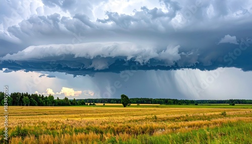 Stormy sky over golden field