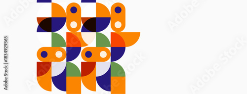 Abstract geometric shapes, vibrant colors, modern design. Composition features overlapping forms, creating playful visual texture.