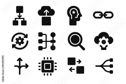Vector sterile negative ai smart rounded tools clean outlines chain icon workflow