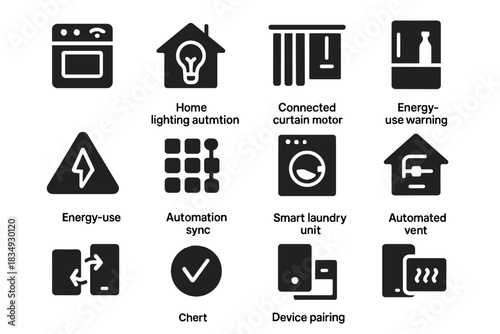 Square icon uniform full smart curtain outlines vector icons oven fridge centered