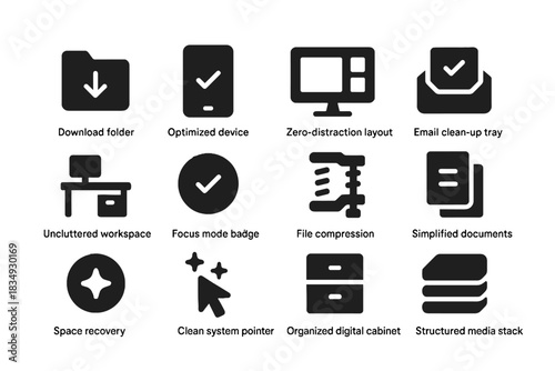 Vector solid symbol invisible icons silhouette negative digital structural decluttering icon system