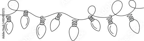Minimalist continuous line drawing of a decorative string of light bulbs with coiled connections