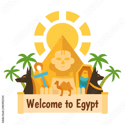 Welcome to Egypt Ancient Landmarks Travel Illustration