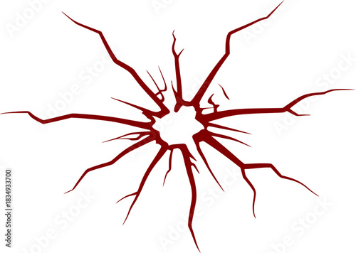 Red Cracked Glass Effect Vector Graphic on White Background