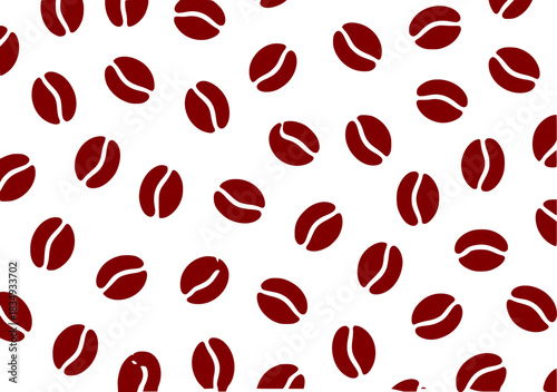 Seamless Pattern of Dark Red Coffee Beans on White Background