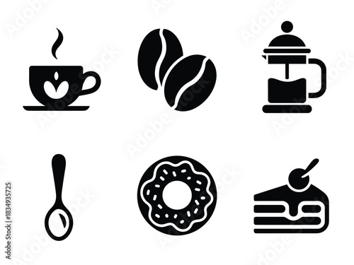 Minimal Black Icon Set for Coffee, Desserts, and Cafe Menu