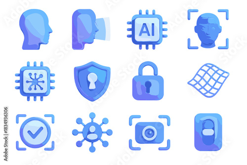 D face camera icon grid recognition detection smart neural vector beam hub