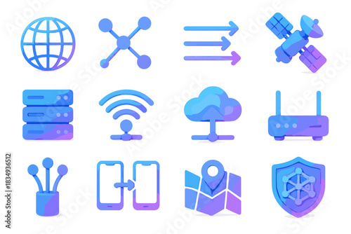 Icon global fiber server shield rack network vector d optic smartphone nodes