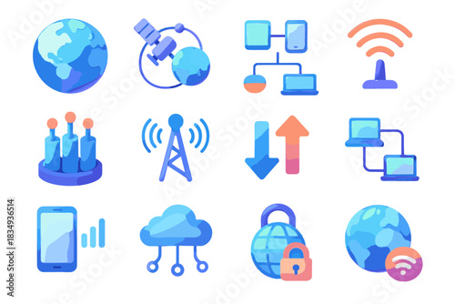 D network streaming connection icon vector connectivity planet transfer global hotspot tower