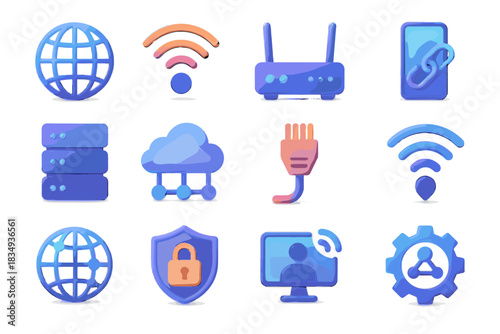 Tower internet data global router vector settings fiber lock security icon d