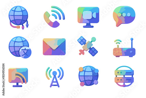 Icon icons phone communication cloud vector chat globe line cables d video