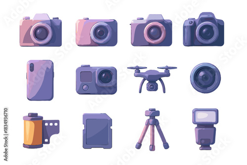 Roll unit flash icon compact camera card vector film icons evolution analog