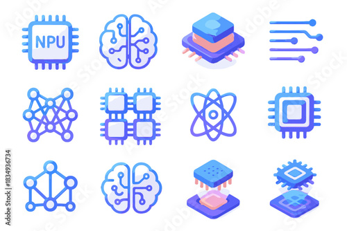 Vector icon nodes d pattern circuit chip processor holographic core lines neural