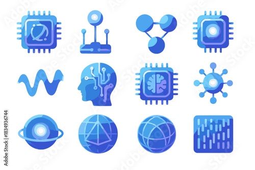 Energy futuristic brain quantum microchip vector wave icon icons node ai core