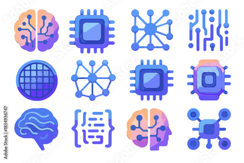Core deep data stream processor ai grid gpu icon vector