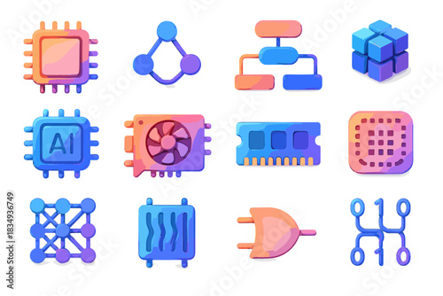 Line algorithm icon gate vector matrix chip logic d data gpu