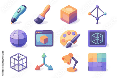 Brush d pen vector preview icons overlay wireframe texture lighting polygon modeling