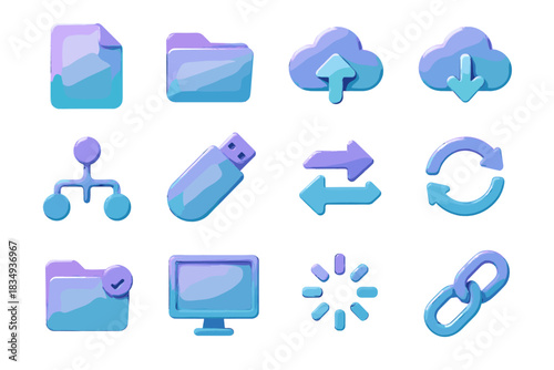 Grid d vector sharing drive icon connection document arrows usb cloud progress