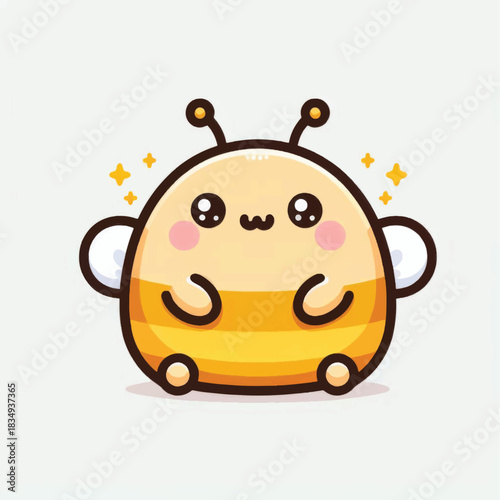 Adorable Chubby Bee Character with Sparkles Cute Cartoon Illustration.