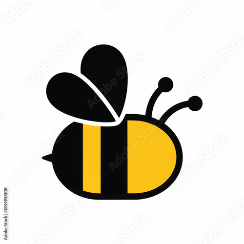 Simple and cute cartoon bee illustration with black and yellow stripes.