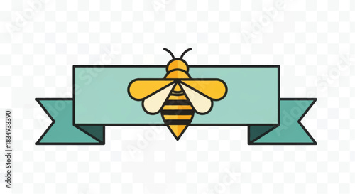 Stylized Bee with Ribbon Banner Illustration.