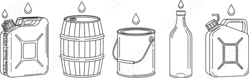 Liquid Container Silhouette Set – Barrel, Canister, Bottle, Paint Bucket Vector