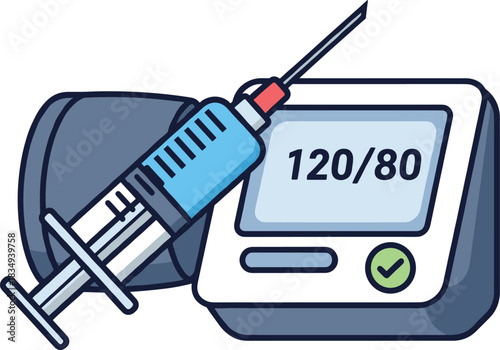 Medical Blood Pressure Monitor with Syringe — Healthcare Device & Injection Icon