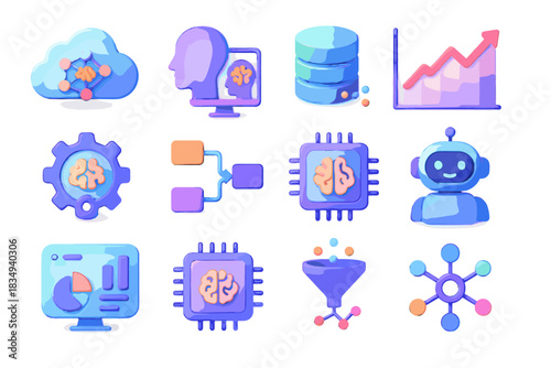 Ai robot data integration automation vector model d icon pipeline algorithm