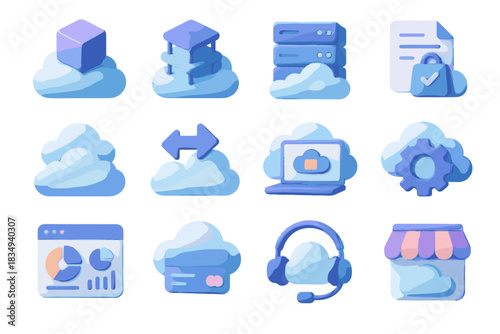 Cloud digital services structure headset d icon vector api cube management service