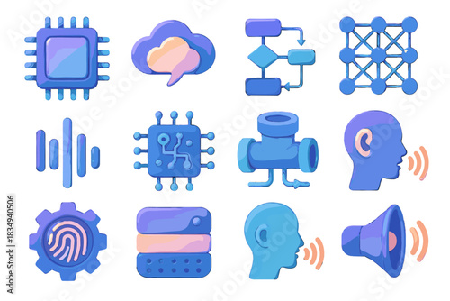 Speech digital output icons speaker icon algorithm microphone cloud technology chip vector