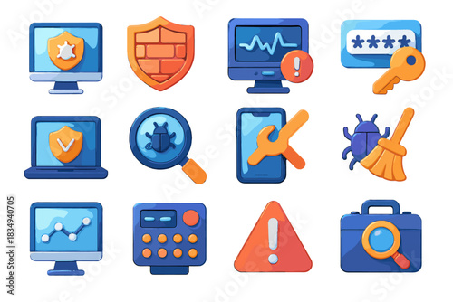 Set intrusion manager penetration vector icon client security kit firewall cybersecurity system