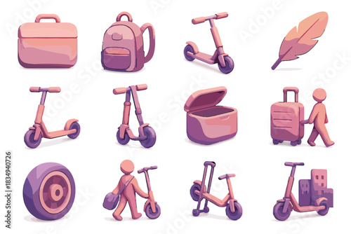 D accessories icon strap compartment mobility quick scooter hook lightweight vector design