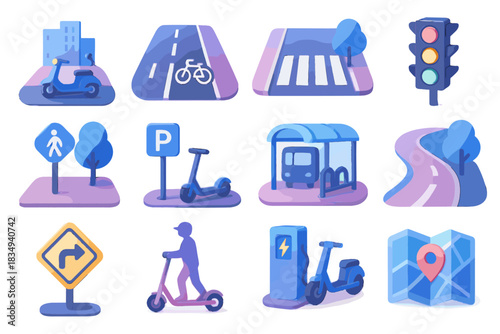 Sidewalk urban traffic bike vector dock street icon city silhouette scooter